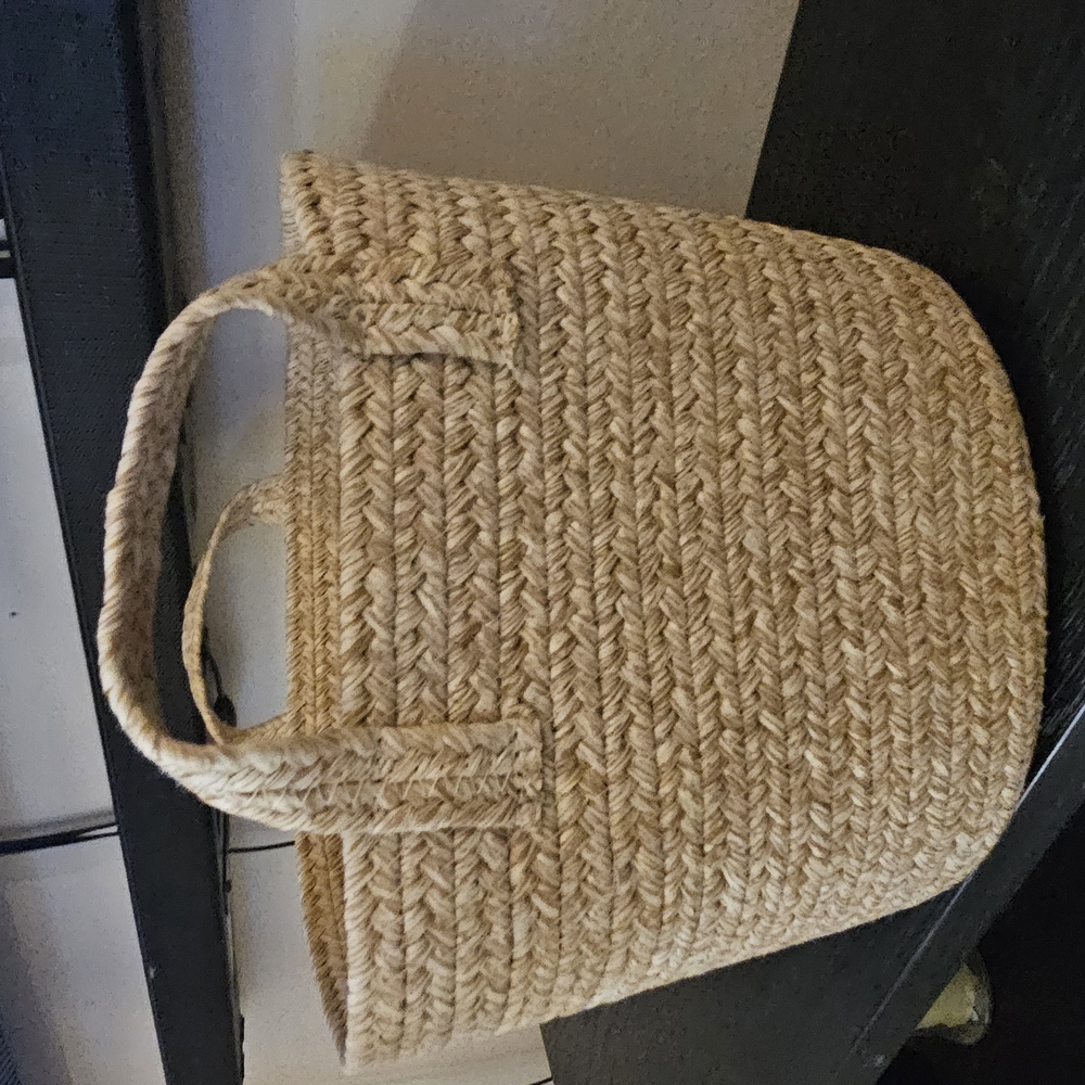 Tan Woven Storage Bag with Handle